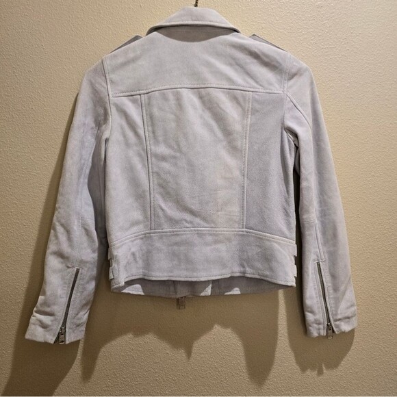 ALL SAINTS Sky Blue Suede Moto Jacket NWOT Sz 2 - Picture 10 of 16